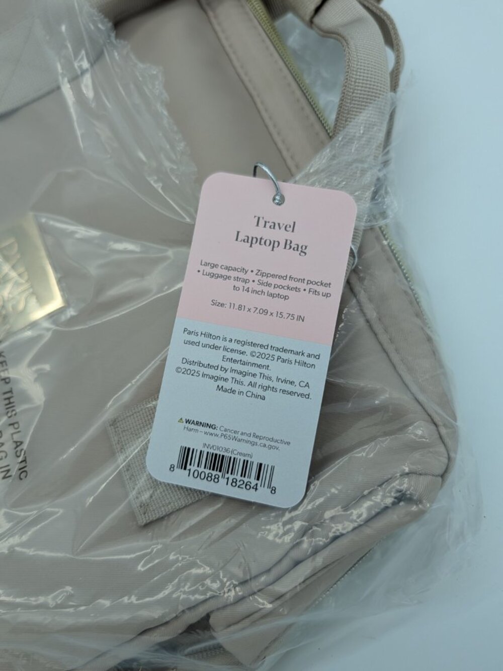 Paris Hilton Beige Quilted Backpack/ Laptop Bag Womens Double Handle Bag NWT - Picture 7 of 8